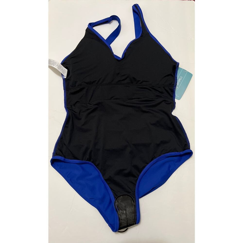 Blue One-Piece Tummy Control V Neck Ruched Padded Bathing Swimsuit NWT Size S - Picture 6 of 9